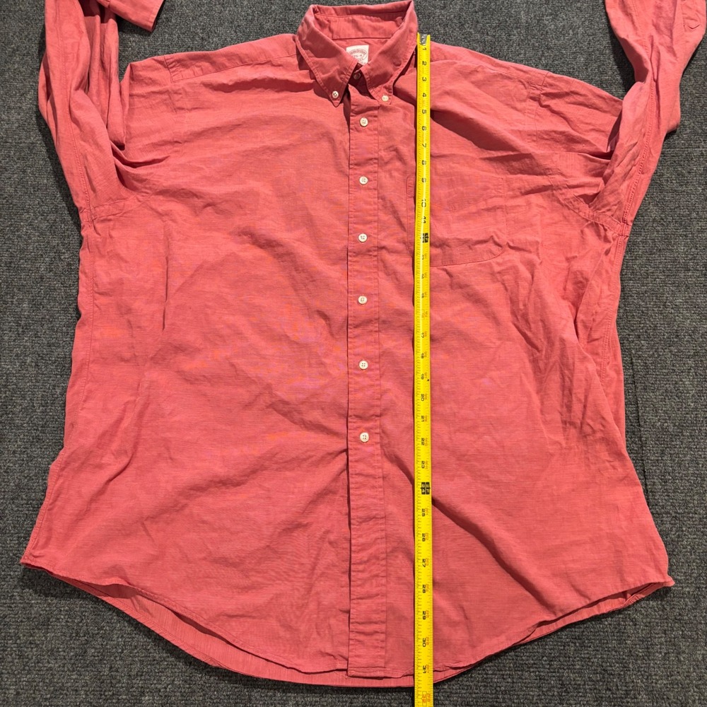 Brooks Brothers Makers Mens 17.5-4 Red/ Salmon Button Down Shirt USA Made - Picture 5 of 7